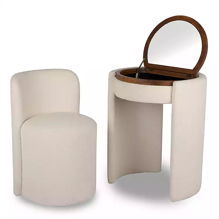Ivory Vanity Chair and Mirror Vanity Set