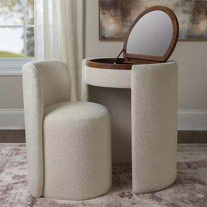 Ivory Vanity Chair and Mirror Vanity Set